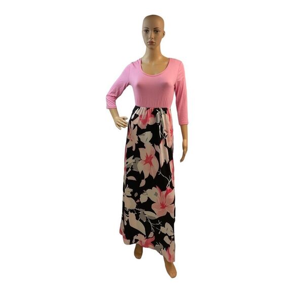 Bluetime Women's Pink Floral Printed 3/4 Sleeve Maxi Dress Size S. - Picture 2 of 13